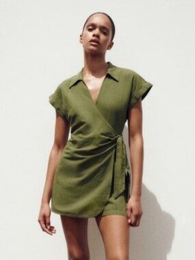 Zara Linen Blend Knotted Short Romper Size Large